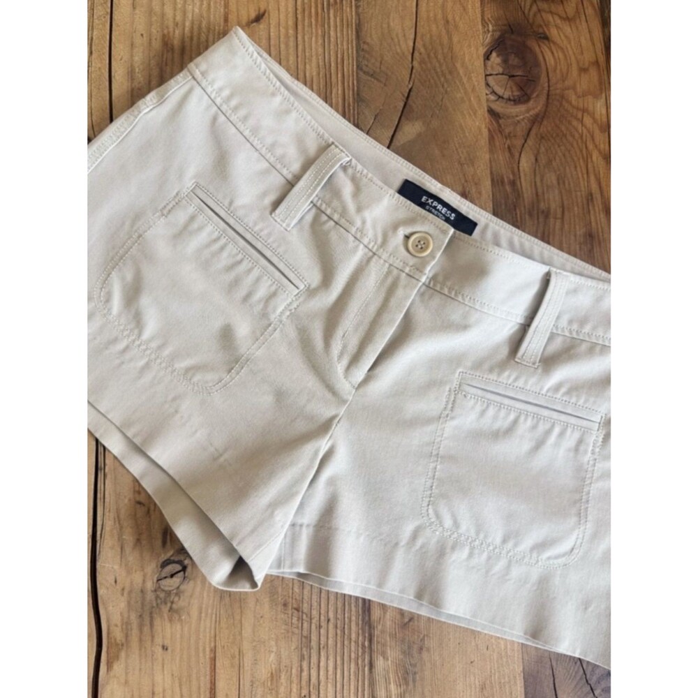 Express Stretch Women's Beige Cotton Low-Rise Micro Shorts | Size 7/8